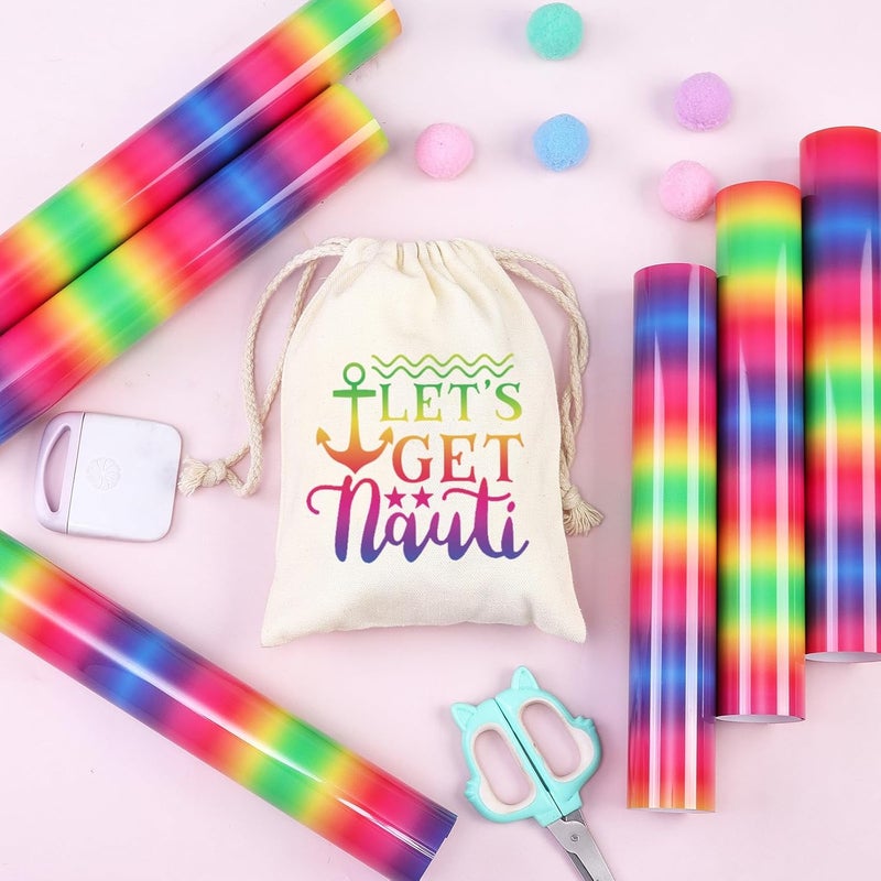 Tintnut Gradient HTV Vinyl - 6sheets 12 x 10 Inches Rainbow Ombre HTV Iron on Vinyl Gradient Heat Transfer Vinyl for T-Shirts DIY Ombre Patterned HTV Vinyl Compatible with Sillhoutte Cameo/Cricut - Image 4